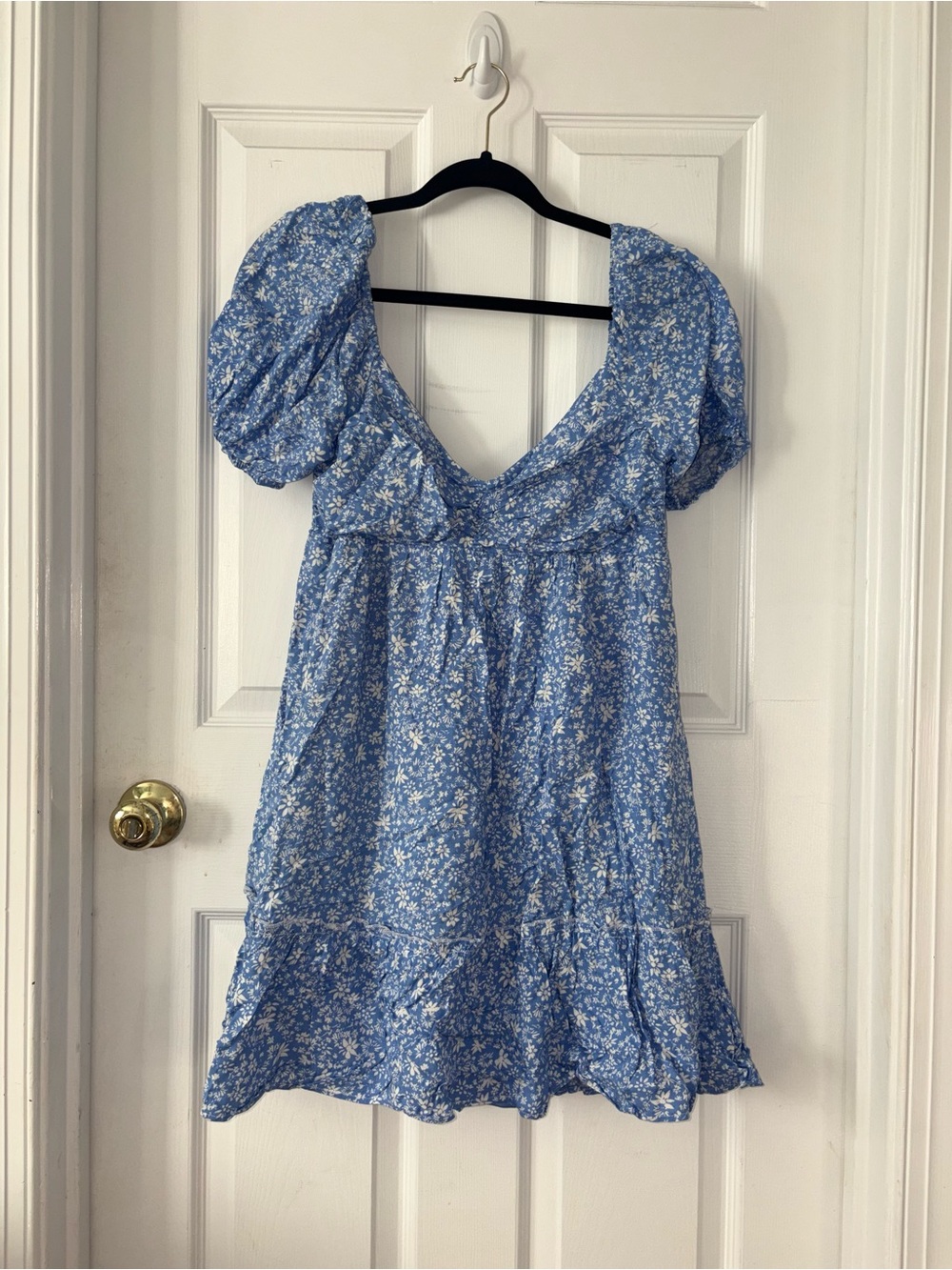 Altar’d State Blue Floral Puff Sleeve Mini Dress